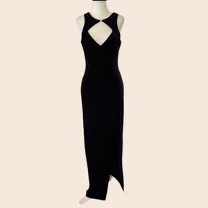 90's Black Velvet Gown with Thigh Split Size S